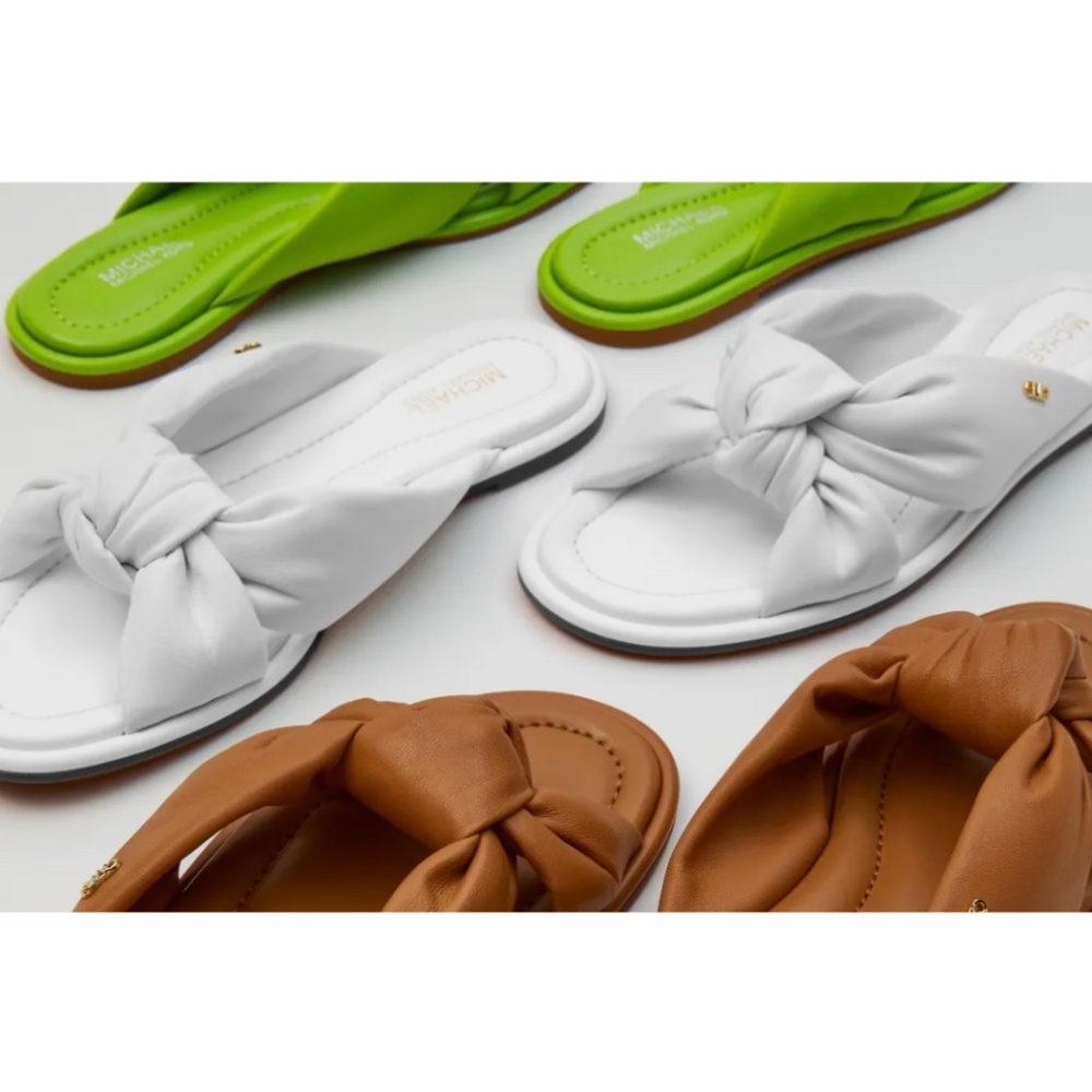 MICHAEL KORS Elena Knotted Leather Slide Sandal White SZ 9.5